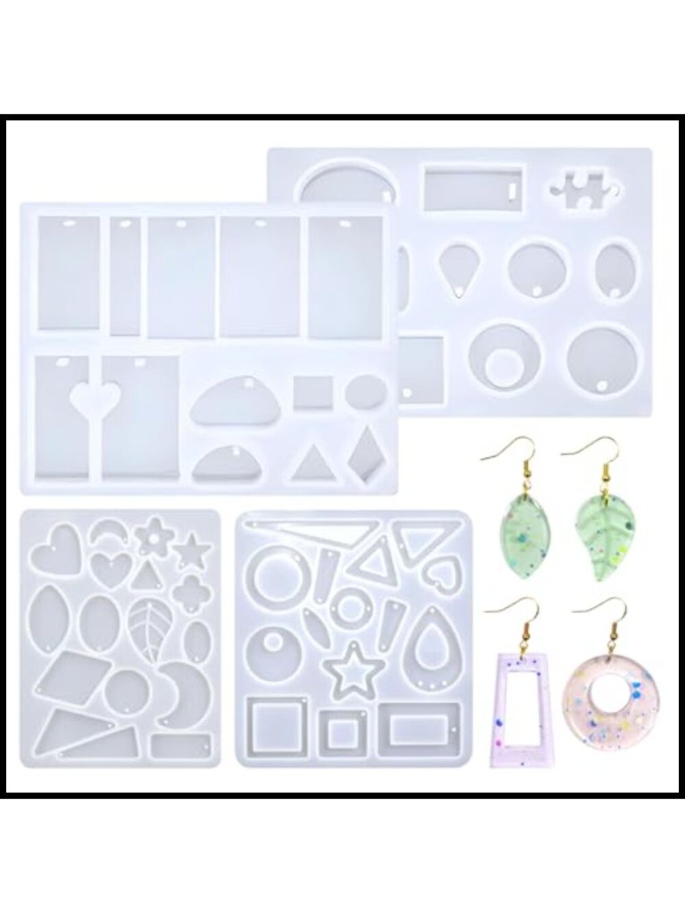 4 Pc Resin Jewelry Molds Silicone Casting Set 58 Designs Pendant Earring